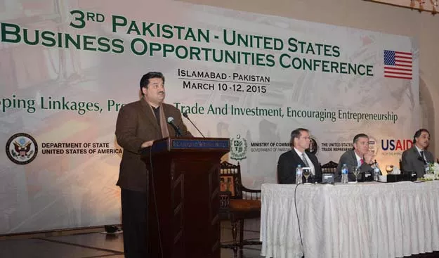 minister for commerce khurram dastagir addressing the pak us business opportunities conference photo pid minister for commerce khurram dastagir addressing the pak us business opportunities conference photo pid