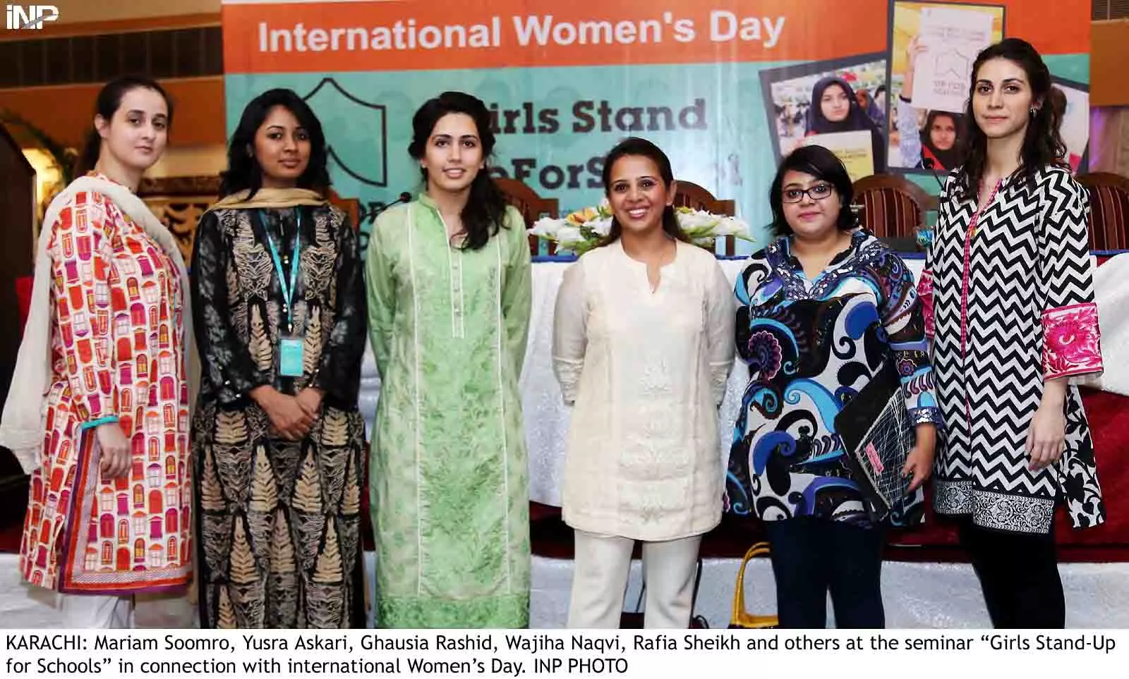 mariam soomro yusra askari ghausia rashid wajiha naqvi rafia sheikh at the seminar on 039 girls stand up for schools 039 photo inp mariam soomro yusra askari ghausia rashid wajiha naqvi rafia sheikh at the seminar on 039 girls stand up for schools 039 photo inp