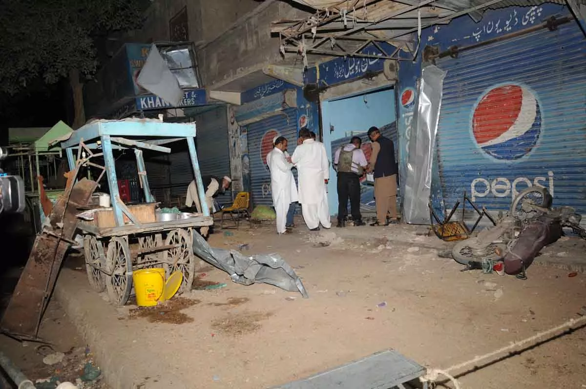 officials inspect the site of a blast in orangi town area of karachi on saturday evening photo mohammad noman express officials inspect the site of a blast in orangi town area of karachi on saturday evening photo mohammad noman express