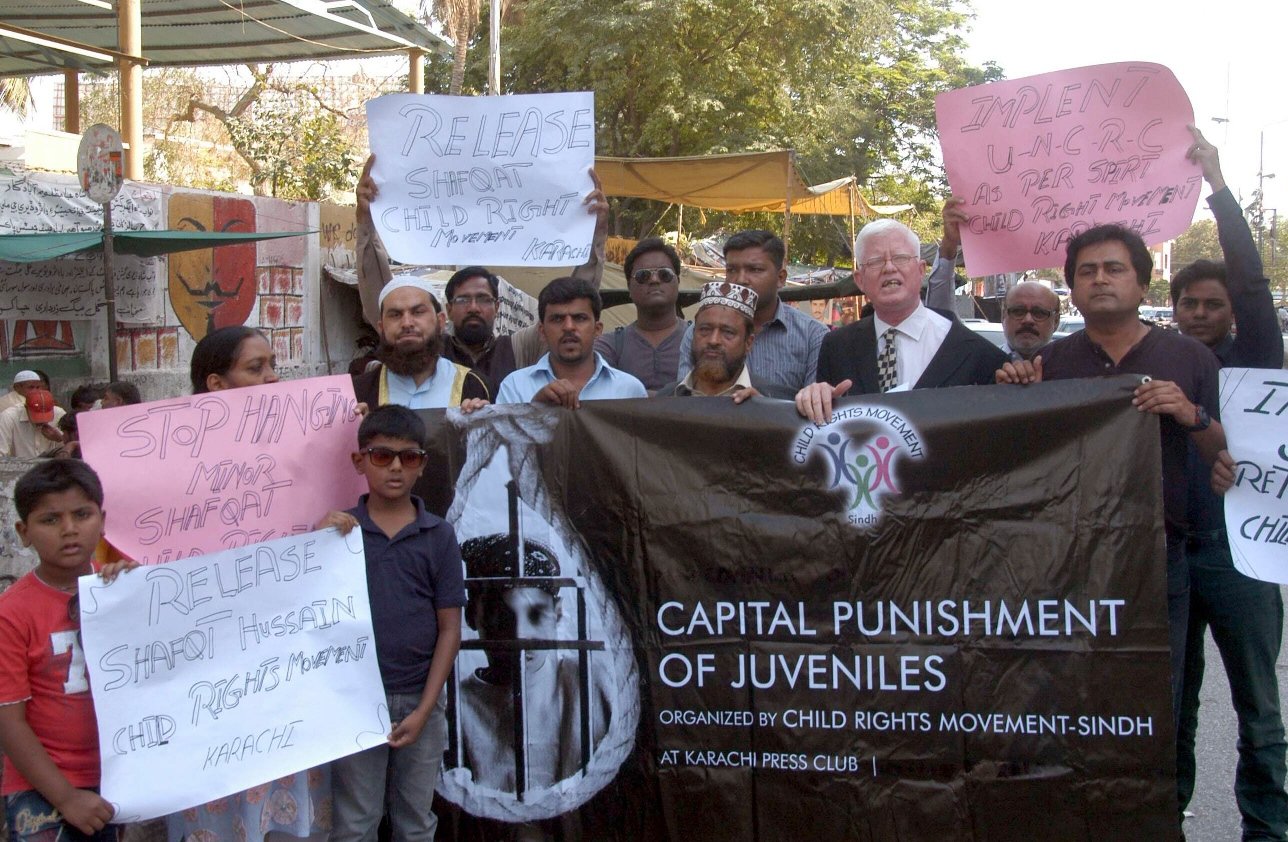 representatives of child rights movement crm sindh gathered outside karachi press club on monday to ask the prime minister to intervene as hussain 039 s execution is scheduled for march 19 photo mohammad azeem express