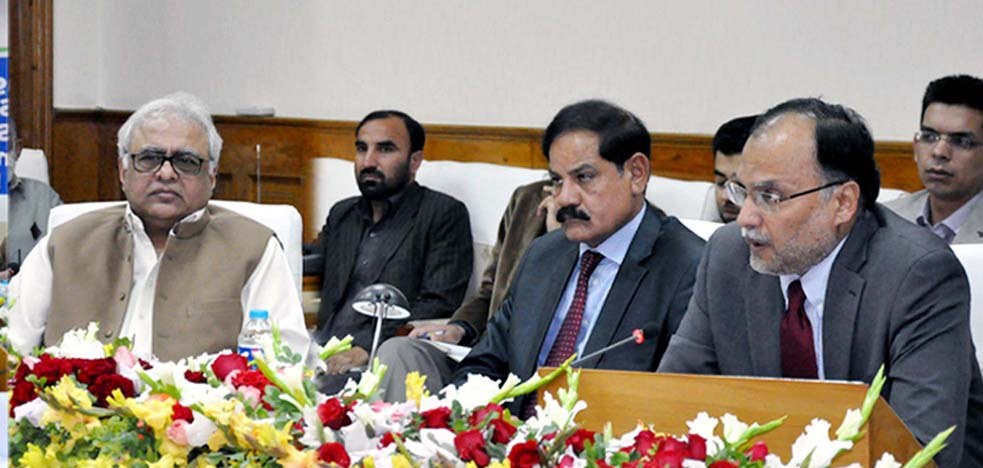 ahsan iqbal addresses the seminar on civil reforms in peshawar on monday march 16 2015 photo pid