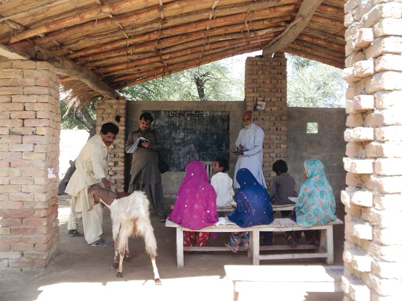 with no boundary walls students have to shoo away goats from their classrooms which are sometimes used to store cotton social worker abdul ghaffar leghari bottom right is running the area s first private school photos express