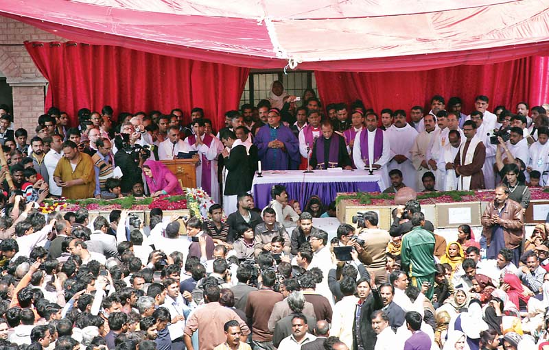 church leadership at the funeral ceremony of victims of the youhanabad church blasts photo abid nawaz express