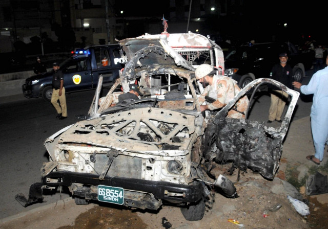the rangers mobile that was attacked in karachi on friday march 20 2014 photo mohammad noman express the rangers mobile that was attacked in karachi on friday march 20 2014 photo mohammad noman express