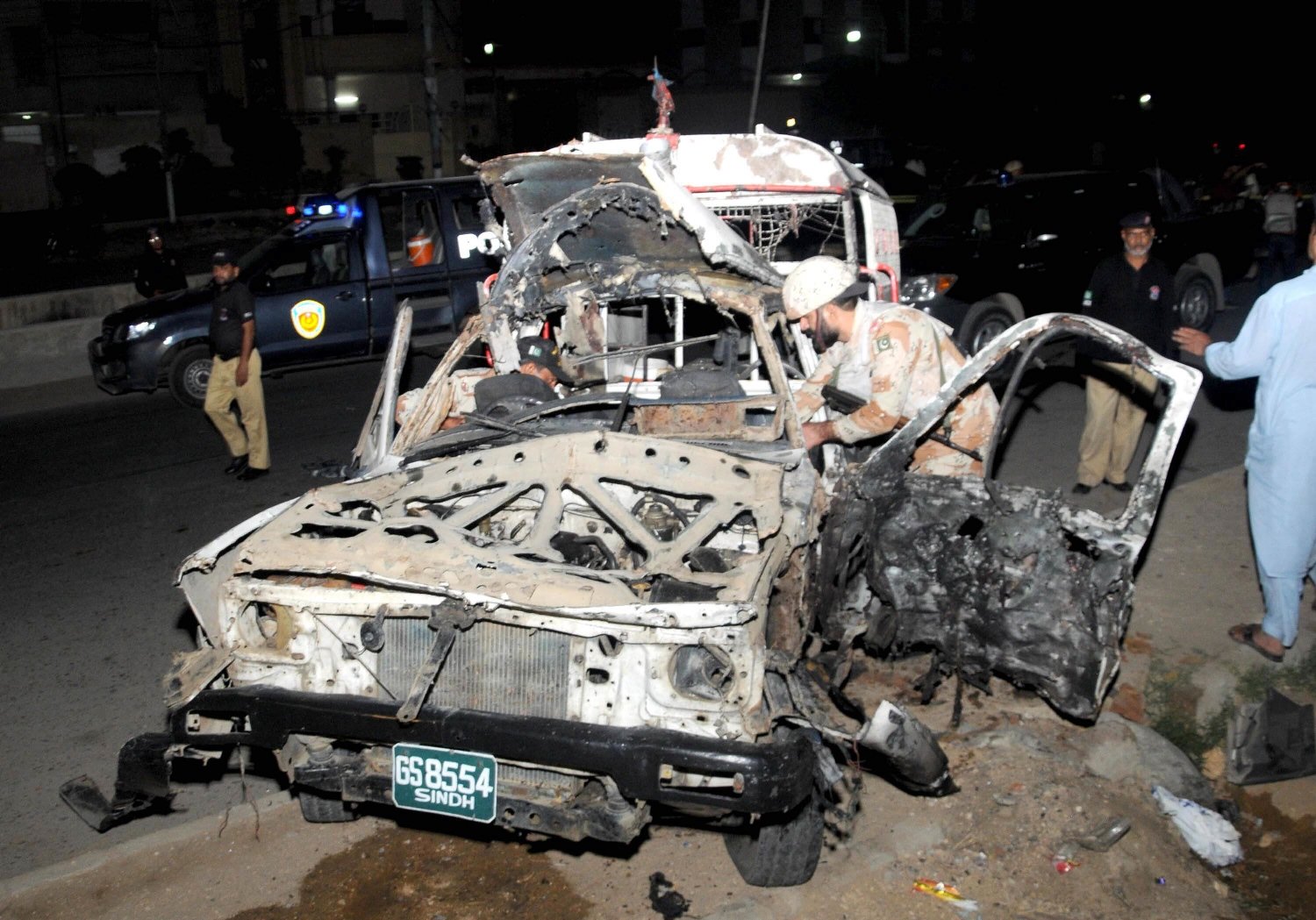 the rangers mobile that was attacked in karachi on friday march 20 2014 photo mohammad noman express