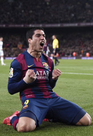 barcelona 039 s uruguayan forward luis suarez celebrates his goal during the quot clasico quot spanish league football match fc barcelona vs real madrid cf at the camp nou stadium in barcelona on march 22 2015 photo afp barcelona 039 s uruguayan forward luis suarez celebrates his goal during the quot clasico quot spanish league football match fc barcelona vs real madrid cf at the camp nou stadium in barcelona on march 22 2015 photo afp
