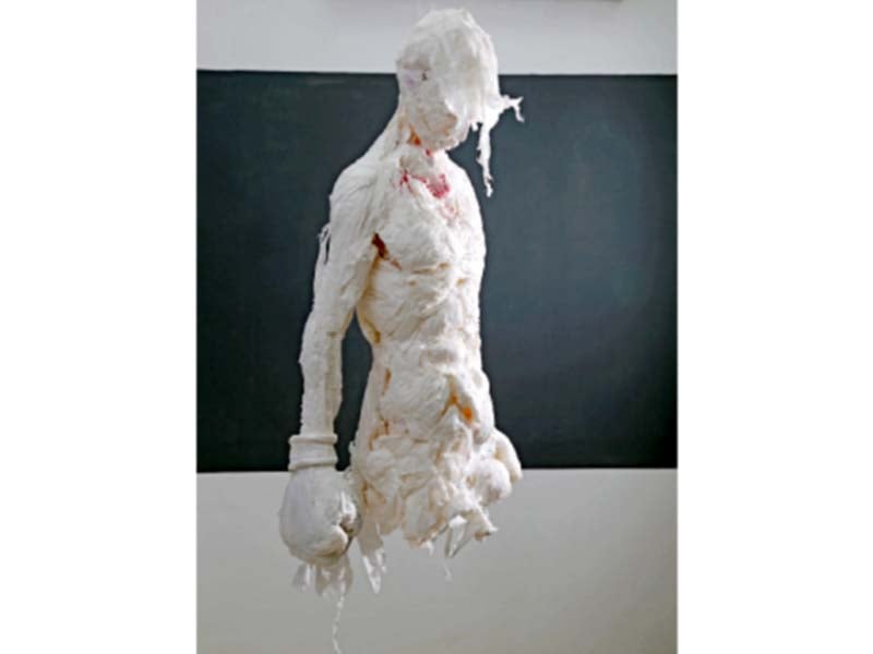 artist khalil chishtee s works comprising sculptures of men made out of plastic and garbage bags revolve around the idea that man was created out of nothing photo courtesy sanat gallery