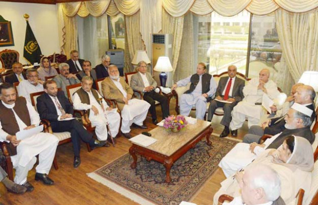 prime minister nawaz sharif chairing the meeting of the head of parliamentary parties at his chamber in national assembly on tuesday photo pid
