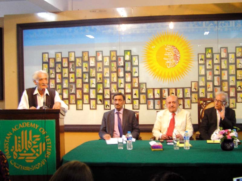 prof yusuf hassan delivers a lecture on peace in the poetry of present era at the pakistan academy of letters photo express