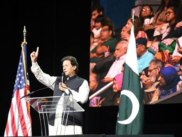 prime minister imran khan giving his speech at the captial one arena in washington during his us visit photo facebook imran khan official