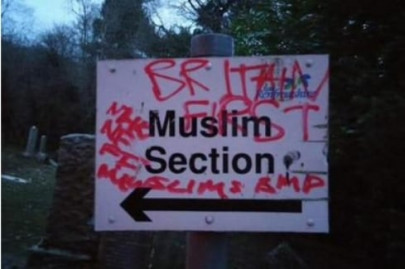 muslim graveyard sign vandalised with hate filled messages in glasgow