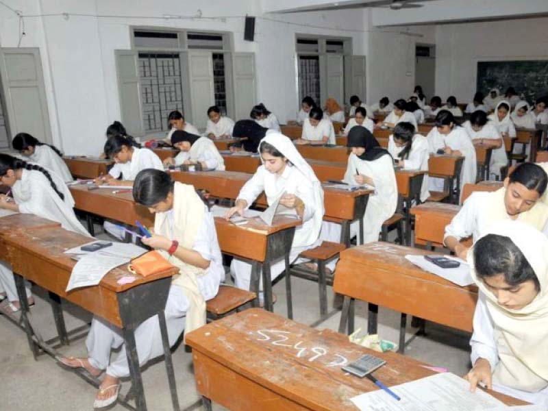 students are taking the board exam at their centre the dates of exams for class nine and matric were brought forward as the polling na 246 by election was to be held in some of these centres photo file