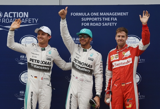 rosberg was relegated to third on the grid ahead of red bull 039 s daniel ricciardo and daniil kvyat with 17 year old max verstappen starting from sixth in sunday 039 s race photo afp
