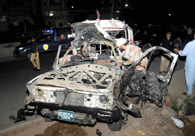 the rangers mobile that was attacked in karachi on friday march 20 2014 photo mohammad noman express the rangers mobile that was attacked in karachi on friday march 20 2014 photo mohammad noman express