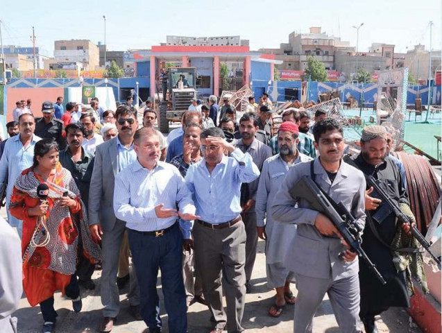 sharjeel memon supervises demolition of marriage halls in korangi photo express sharjeel memon supervises demolition of marriage halls in korangi photo express