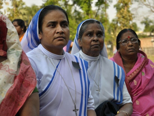 this photo taken on march 14 2015 shows nuns at a protest in ranaghat 70 kilometres north of kolkata after a 71 year old nun was gang raped at a convent photo afp