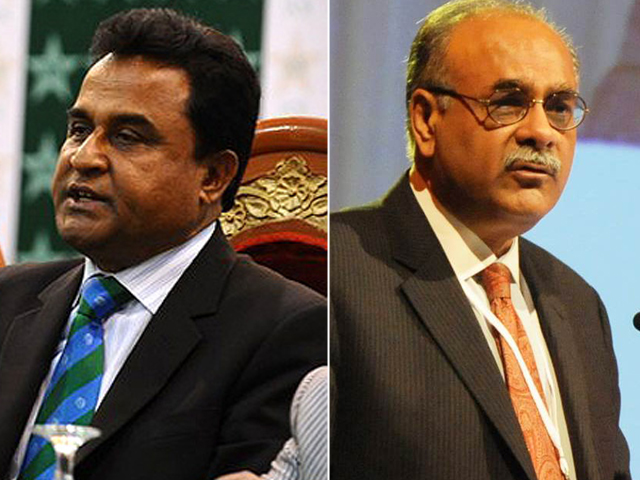 file photos of icc president mustafa kamal and former pcb chairman najam sethi photos afp