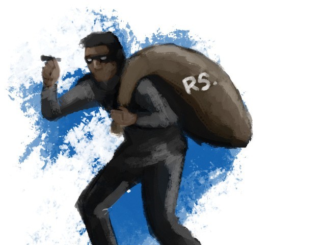 the robbers entered the bank in a busy market in the khanna pul area at 10am and made the staff and customers hostage for 20 minutes stock image