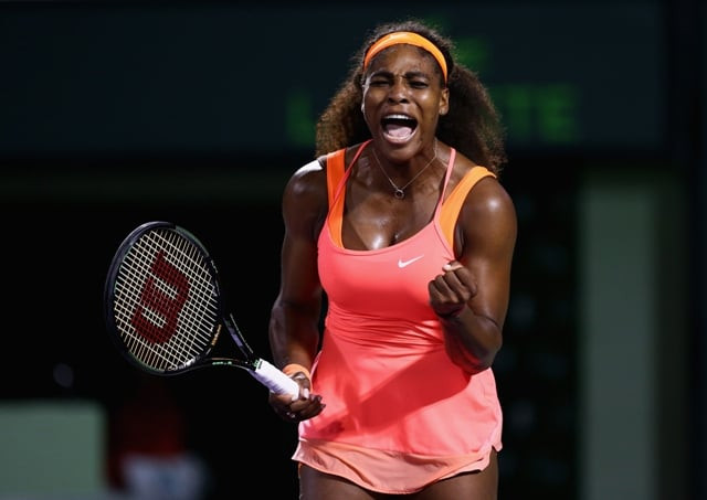 serena williams of the united states celebrates a point against simona halep of romania in their semi final match during the miami open photo afp serena williams of the united states celebrates a point against simona halep of romania in their semi final match during the miami open photo afp