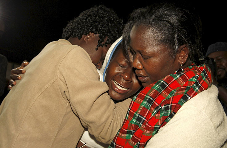 people react after meeting their relative who was rescued from the garissa university attack at nyayo stadium in kenya 039 s capital nairobi april 4 2015 following thursday 039 s seige by gunmen in their campus in garissa photo reuters