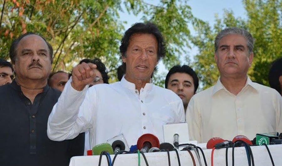 pti chairman imran khan talks to media after the party 039 s core committee meeting on sunday photo inp