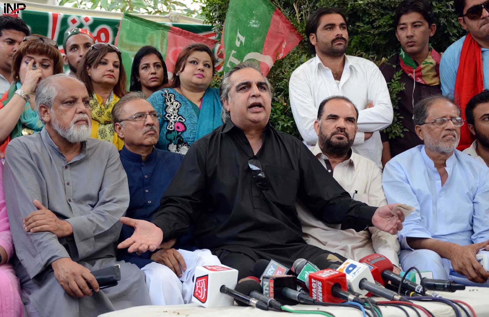 pti leader addresses a press conference in karachi on sunday photo inp