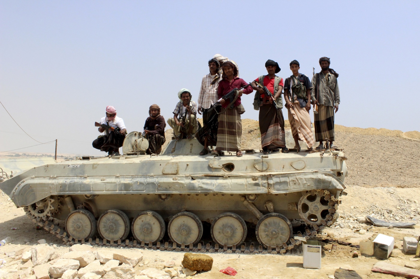 tribesmen stand on a military vehicle they took from an army base in shihr city of yemen 039 s eastern hadramawt province april 4 2015 photo reuters