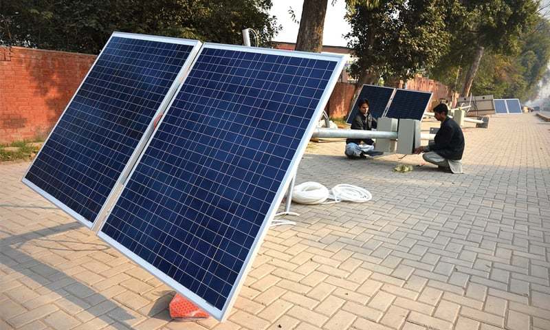 solar streetlights being installed at peshawar cantt white star file photo