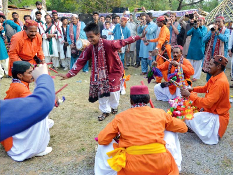 sindhi folk dancers perform at lok virsa on monday photo express