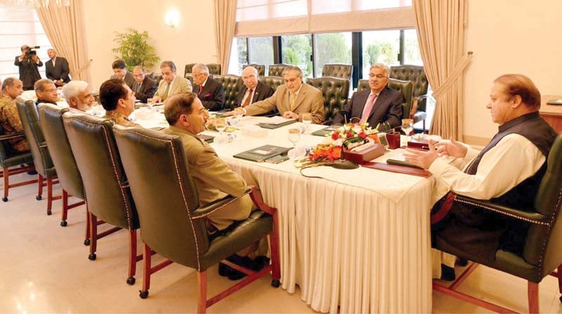 nawaz sharif chairs a high level meeting at the pm house photo inp