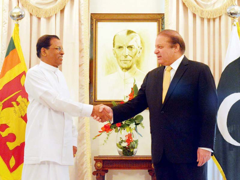 prime minister nawaz sharif and president of sri lanka maithripala sirisena shake hands before a meeting photo ppi