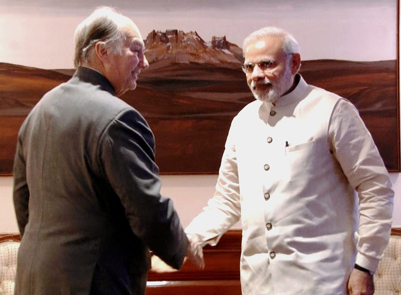 prince karim aga khan shakes hands with indian prime minister narendra modi photo http pmindia gov in