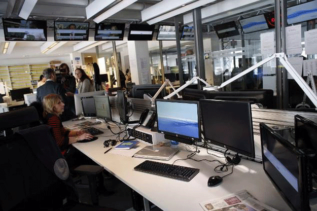 an empty newsroom at tv5monde hqs after the hacking photo afp