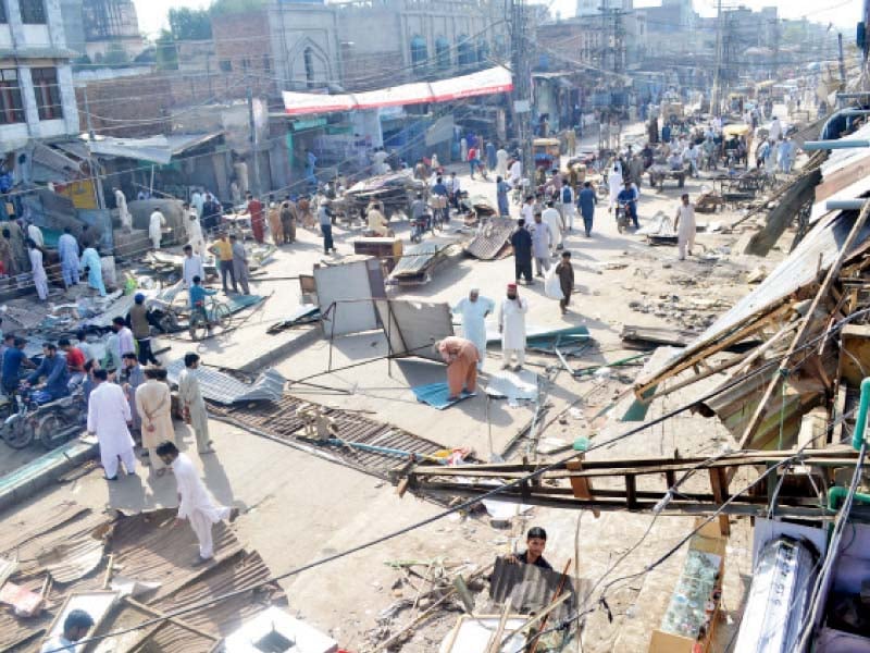 scene in a market after an early morning encroachment drive in sargodha photo our correspondent