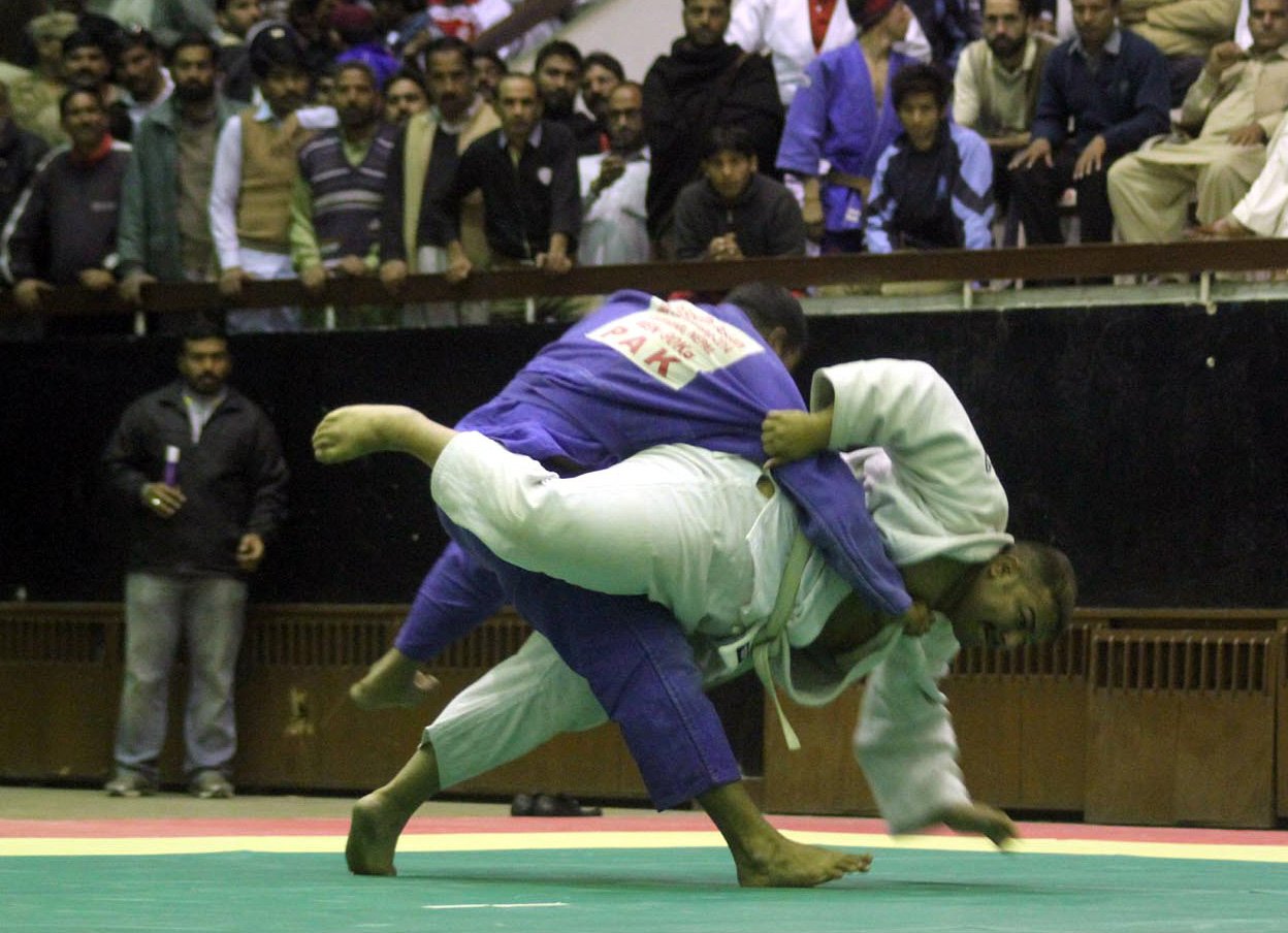 pakistan s south asian judo championship gold medallist karamat butt is aiming for victory at home in the punjab sports festival international judo championship photo inp file