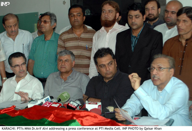 pti leadership addressing a press conference today photo inp