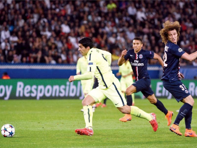 luis suarez made a mockery out of psg defender david luiz nutmegging him twice to score two second half goals and practically take the game away from the french champions who now have to score at least twice in the second leg in barcelona photo afp luis suarez made a mockery out of psg defender david luiz nutmegging him twice to score two second half goals and practically take the game away from the french champions who now have to score at least twice in the second leg in barcelona photo afp