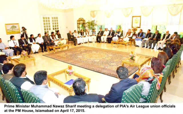 prime minister nawaz sharif meeting a delegation of pia 039 s air league union officials at pm house in islamabad on april 17 2015 photo pid prime minister nawaz sharif meeting a delegation of pia 039 s air league union officials at pm house in islamabad on april 17 2015 photo pid