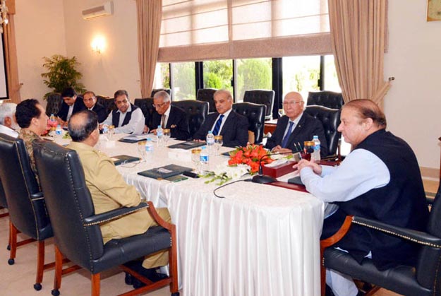 prime minister nawaz sharif chairing a high level meeting on yemen situation at pm house in islamabad on thursday photo pid