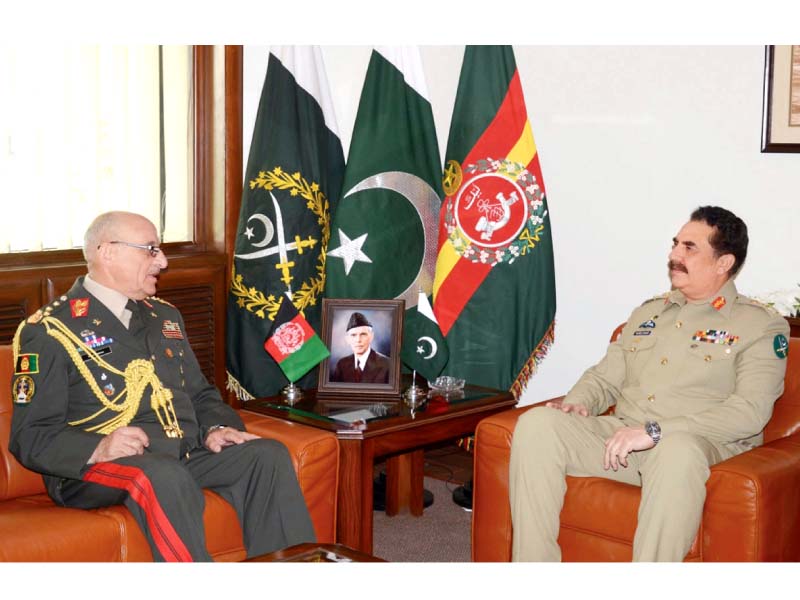 general sher mohammad karimi visited general headquarters on friday to call on general raheel sharif photo nni