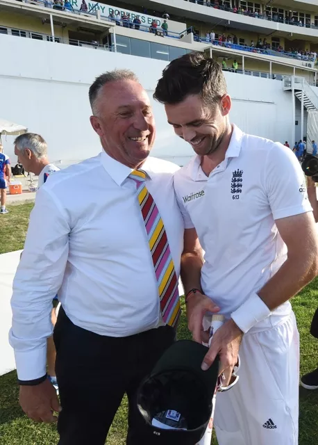 english fast bowler james anderson r talks with former record holder ian botham l after anderson became the highest ever english wicket taker with 384 after taking the wicket of west indies captain denesh ramdin on day five of the first cricket test match between west indies and england at the sir vivian richards stadium in st john 039 s antigua on april 17 2015 anderson has taken the record from previous holder ian botham on 383 photo afp english fast bowler james anderson r talks with former record holder ian botham l after anderson became the highest ever english wicket taker with 384 after taking the wicket of west indies captain denesh ramdin on day five of the first cricket test match between west indies and england at the sir vivian richards stadium in st john 039 s antigua on april 17 2015 anderson has taken the record from previous holder ian botham on 383 photo afp