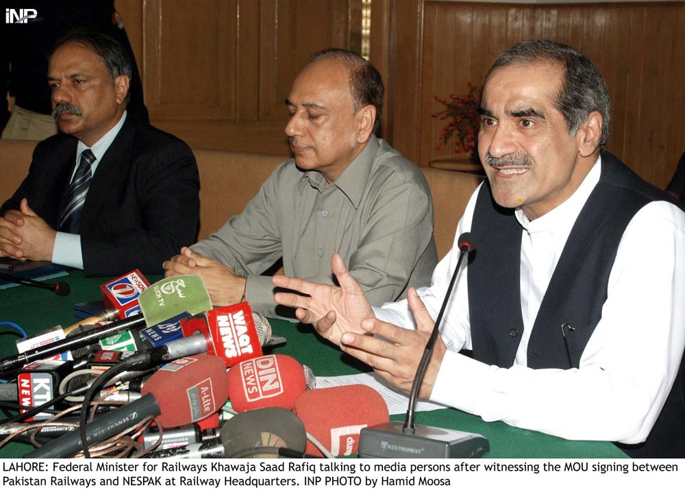 railways minister talking to media persons after signing the mou with nespak at railway hq photo inp