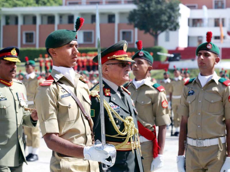 afghan army chief general sher mohammad karimi reviews guard of honour at pakistan military academy photo inp