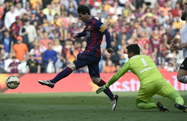 number 400 messi scores barcelona s second goal in the dying moments of the game photo afp