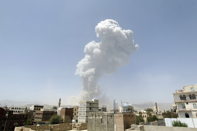 smoke billows from the faj attan hill following a reported air strike by the saudi led coalition on an army arms depot now under huthi rebel control on april 20 2015 in sanaa photo afp