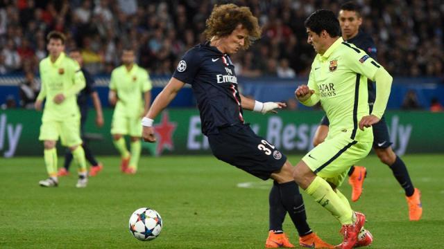 two goals from luis suarez took barca to the brink of a seventh champions league semi final in eight seasons as they romped to a 3 1 win in the first leg in paris photo afp