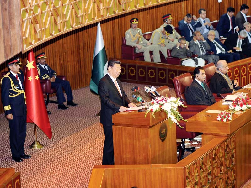 chinese president xi jinping speaks at a joint session of parliament in islamabad photo afp