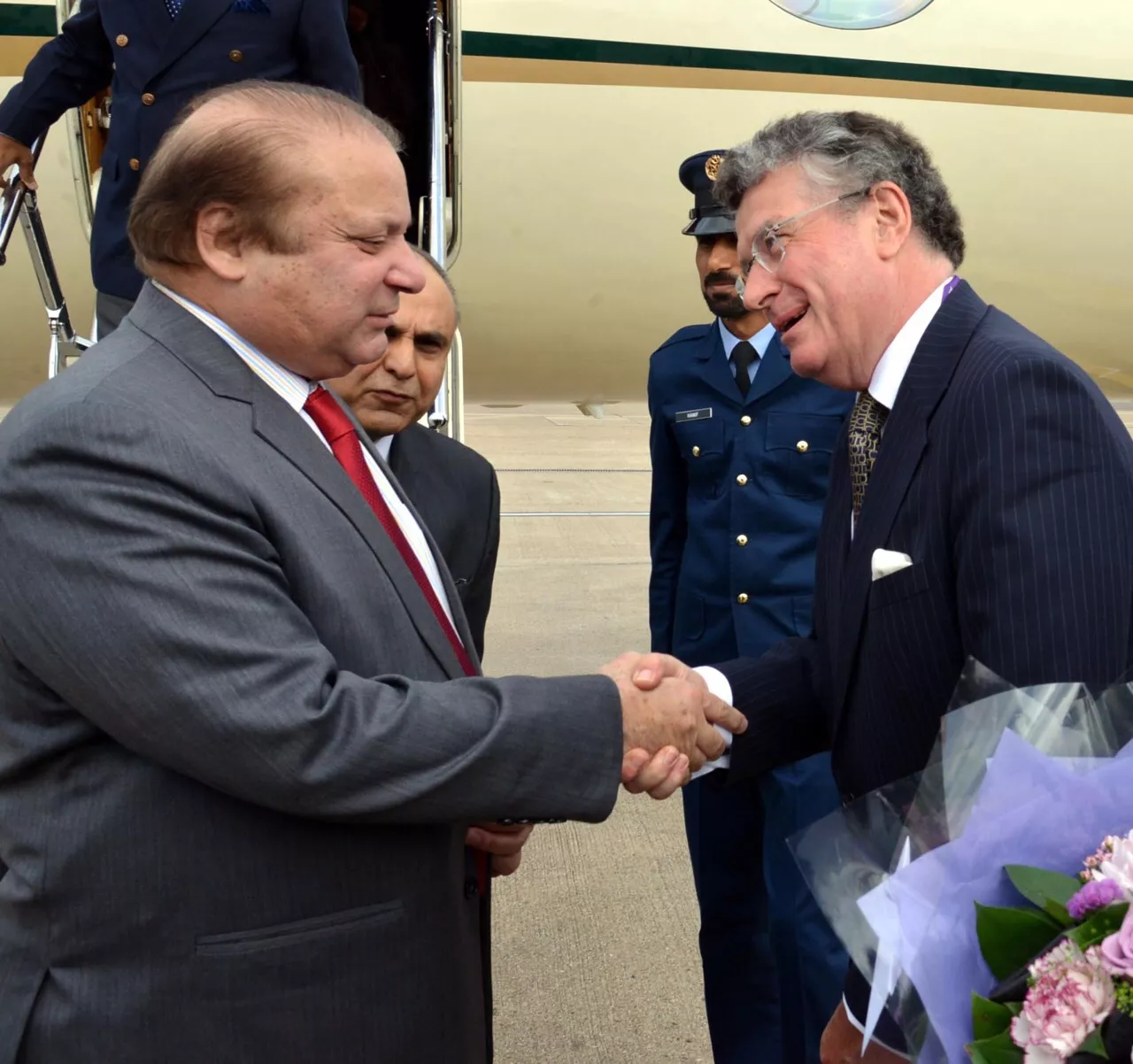 prime minister muhammad nawaz sharif being received by representative of the british government ambassador nicholas jarrold at heathrow airport photo official handout prime minister muhammad nawaz sharif being received by representative of the british government ambassador nicholas jarrold at heathrow airport photo official handout