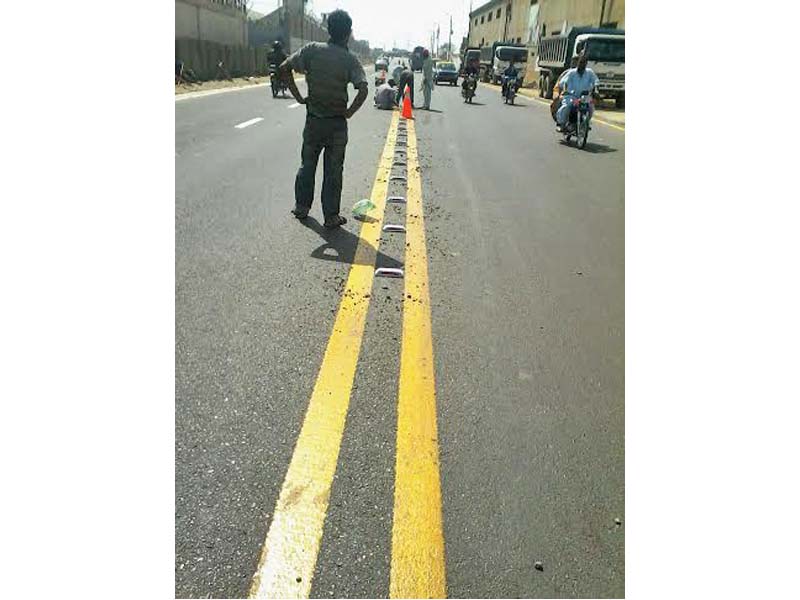 special reflectors have been placed on the road leading to kakri ground from ici bridge photo express