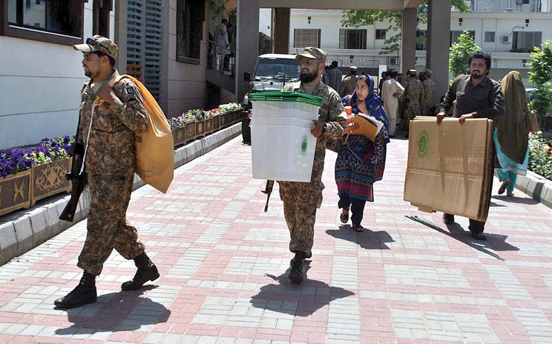 army personnel transport ballot boxes and polling related material in rawalpindi photo inp